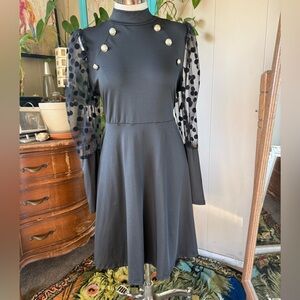 SHEIN Black Fit-and-Flare Dress with Polka Dot Sheer Sleeves, plus size 2X NEW